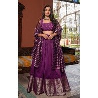 Embellished Purple Jacquard Semi-Stitched Lehenga Choli with Dupatta