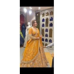 Premium 4 Meter Flared Faux Georgette Lehenga with Real Mirror & Sequins Embroidery