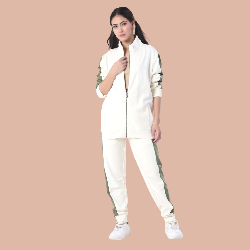 White Luxury Women Winter Tracksuit Set- Jacket & Track Pant (2-Piece Set)
