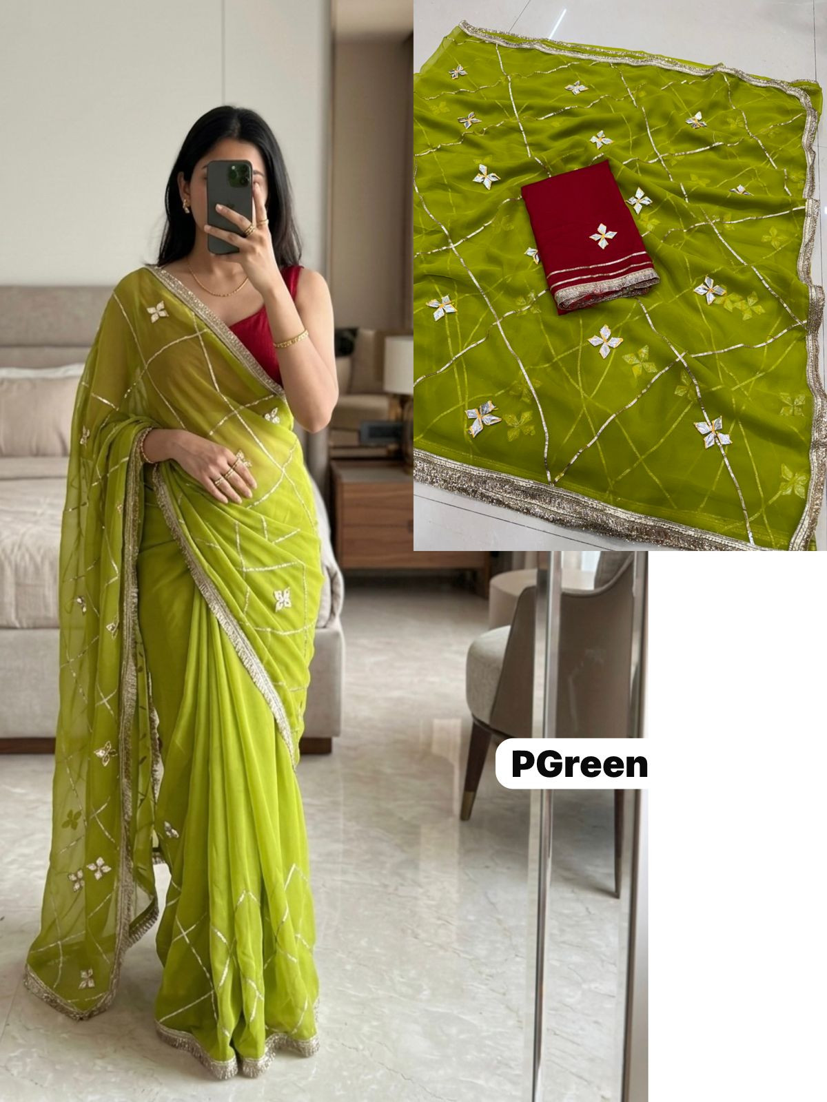 Premium Royal Georgette Saree with Handmade Gotta Work | Elegant Party Wear Designer Saree with Blouse