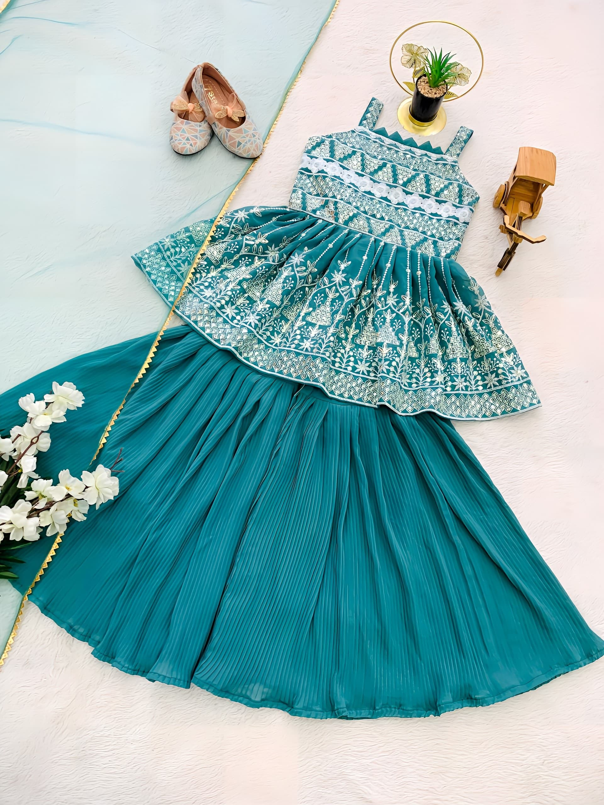 New Launching Trending Beautiful Embroidery Plazo  Set For Girls