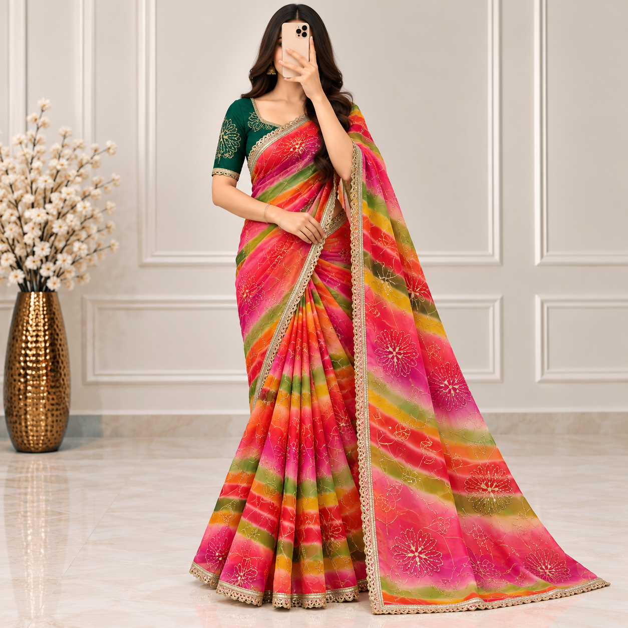 Premium Royal Georgette Multicolour Bits Work Saree with Blouse Piece