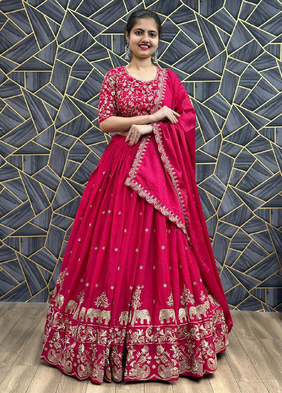 Chandrika Pink Embroidered Chinon Lehenga Choli with Dupatta – Semi-Stitched Premium Set
