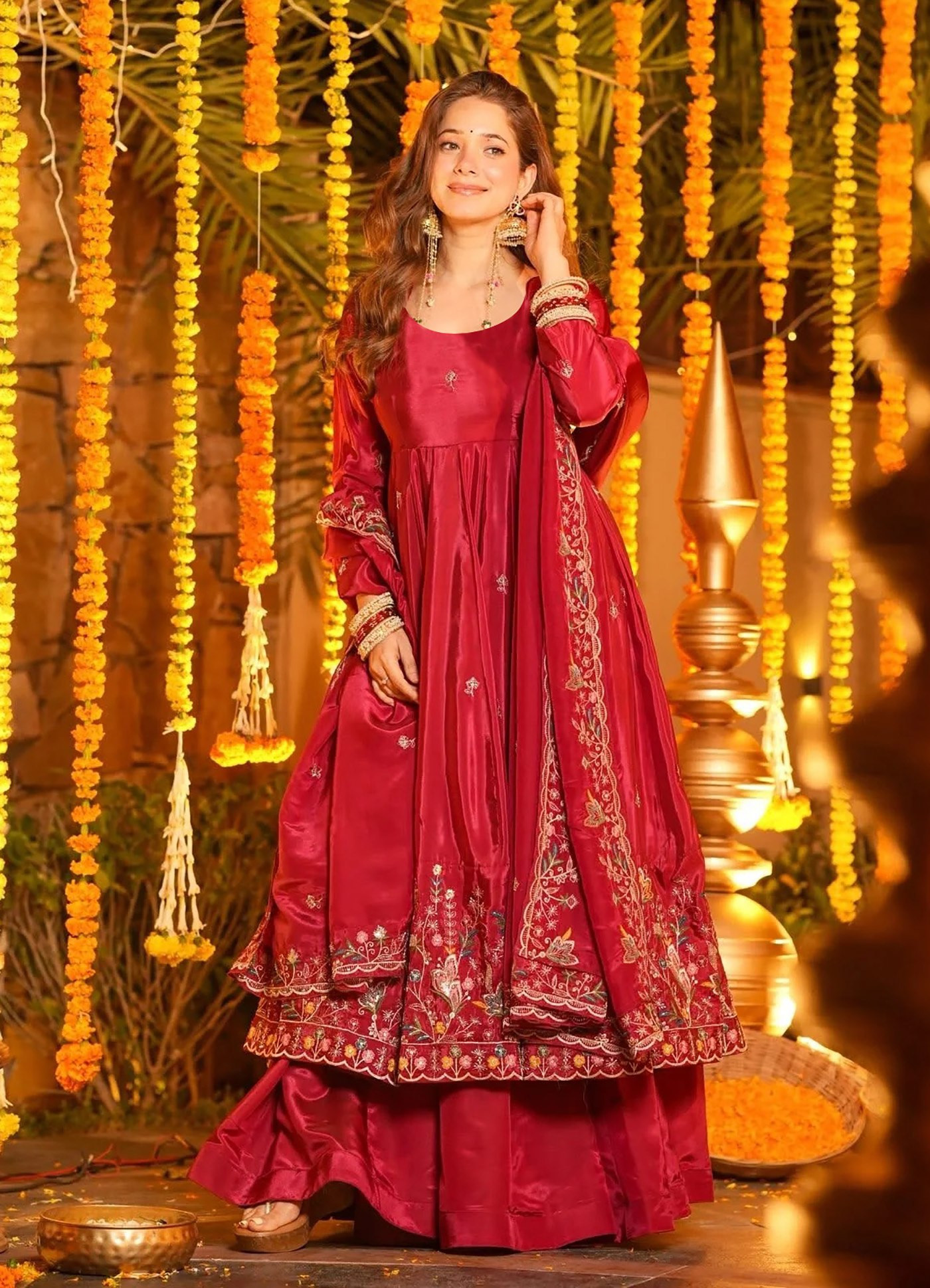 Gorgeous Pink Karnival Anarkali Plazo Suit