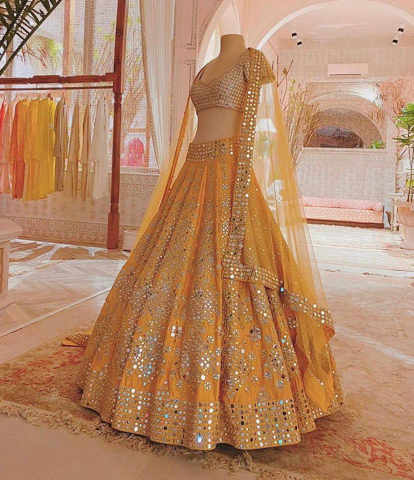 Mono Satin Silk Lehenga with Heavy Real Mirror Work