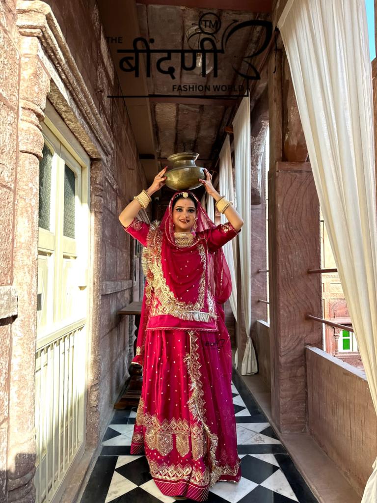 Scarlet Silhouettes: The Maroon Satin Poshak(semi stich)