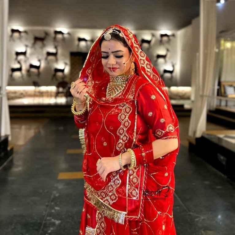 Red Coloured Humrahi With Sequence And Boder Work Rajputi Poshak