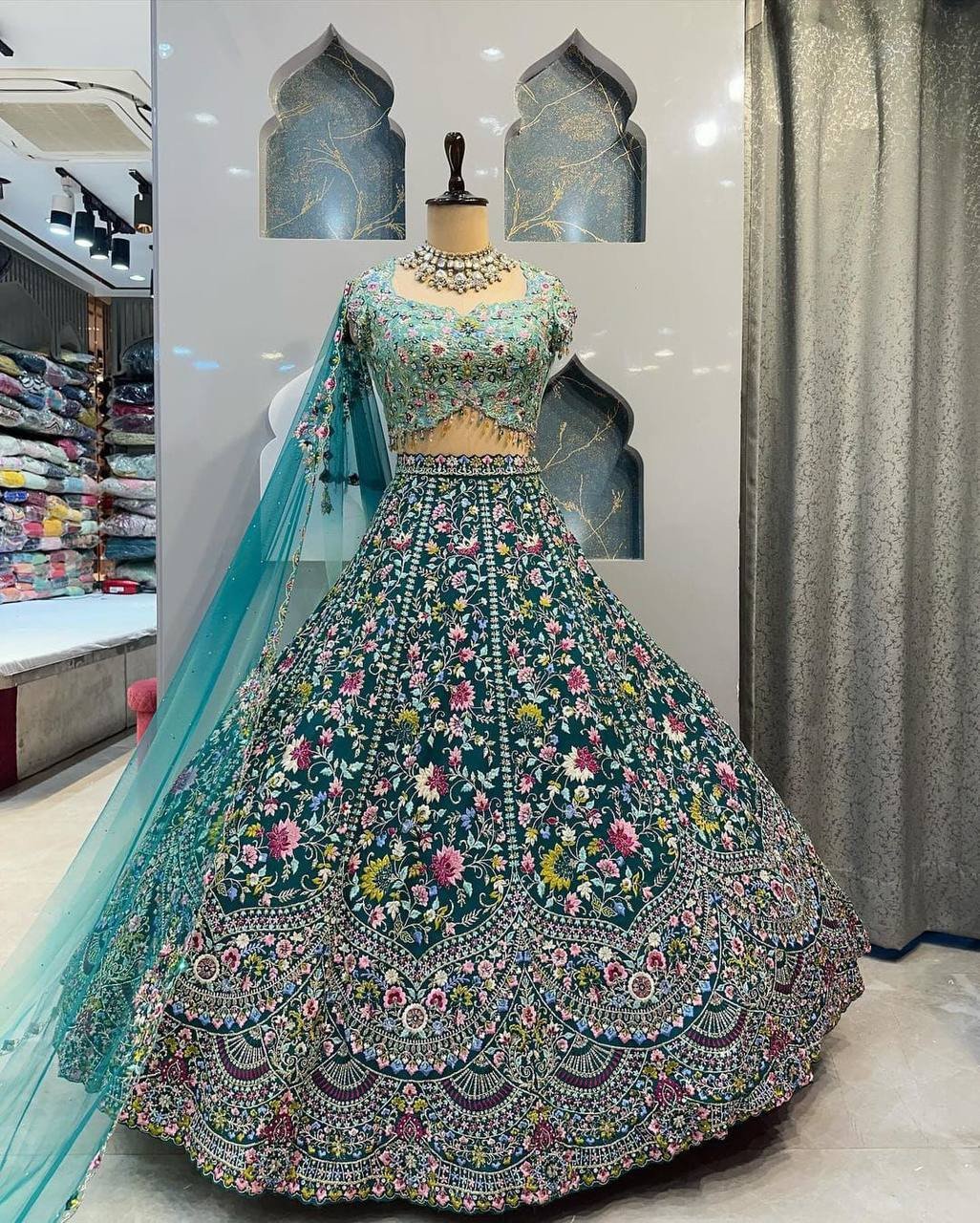 4-Meter Flared Sequins Embroidery Cut Work Lehenga with Can-Can & Canvas Layers | Malai Silk Semi-Stitched Set with Blouse & Butterfly Net Dupatta