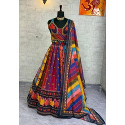 4.5 Meter Flared Fox Georgette Digital Print Lehenga with Can-Can & Canvas Layer | Semi-Stitched Designer Lehenga Set with Dupatta