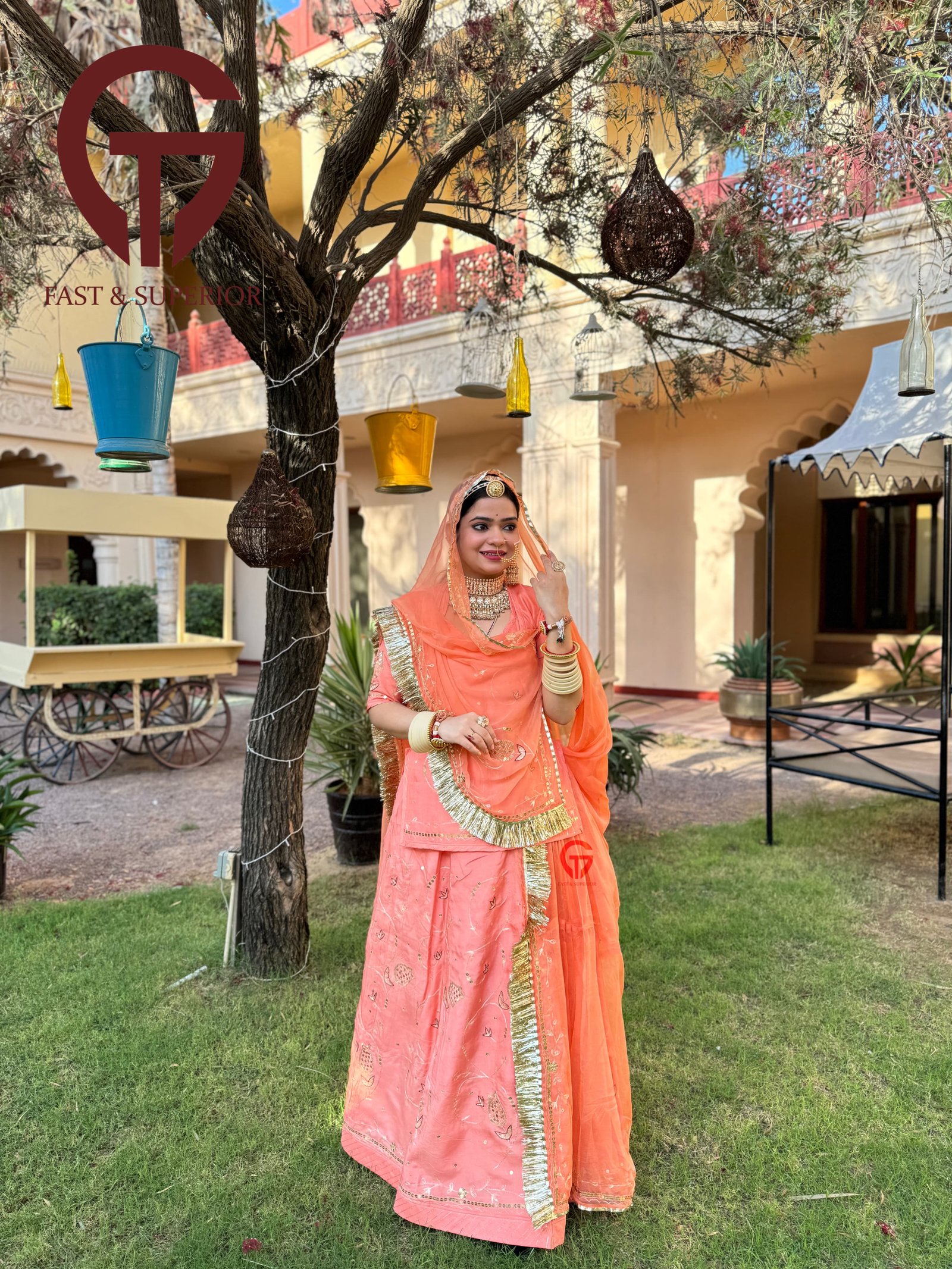 High Quality important Upada Sout Orange Coloured With Exquisite Zari Poshak