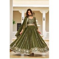 Embellished Semi Stitched Georgette Lehenga Choli with Dupatta – Mehndi Green, Zari & Sequins Work