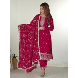 Women’s Embroidered Georgette Kurta Pant with Dupatta Set – Pink