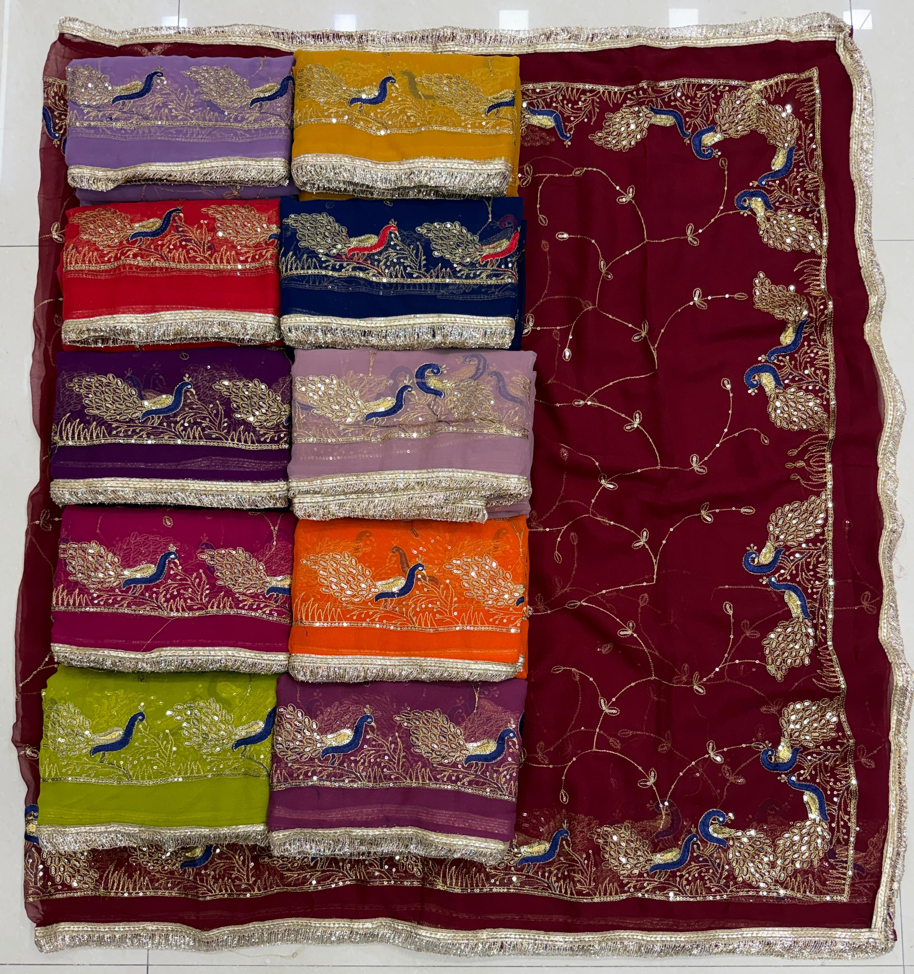 Premium Pecock Embrodred Rajputi Saree with Elegant Sequence Work