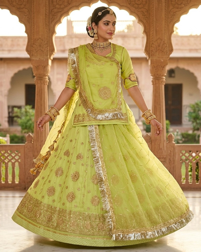 Heavy Designer Rajputi Poshak – Half Pure Fabric with Fancy Stone Kundan Work