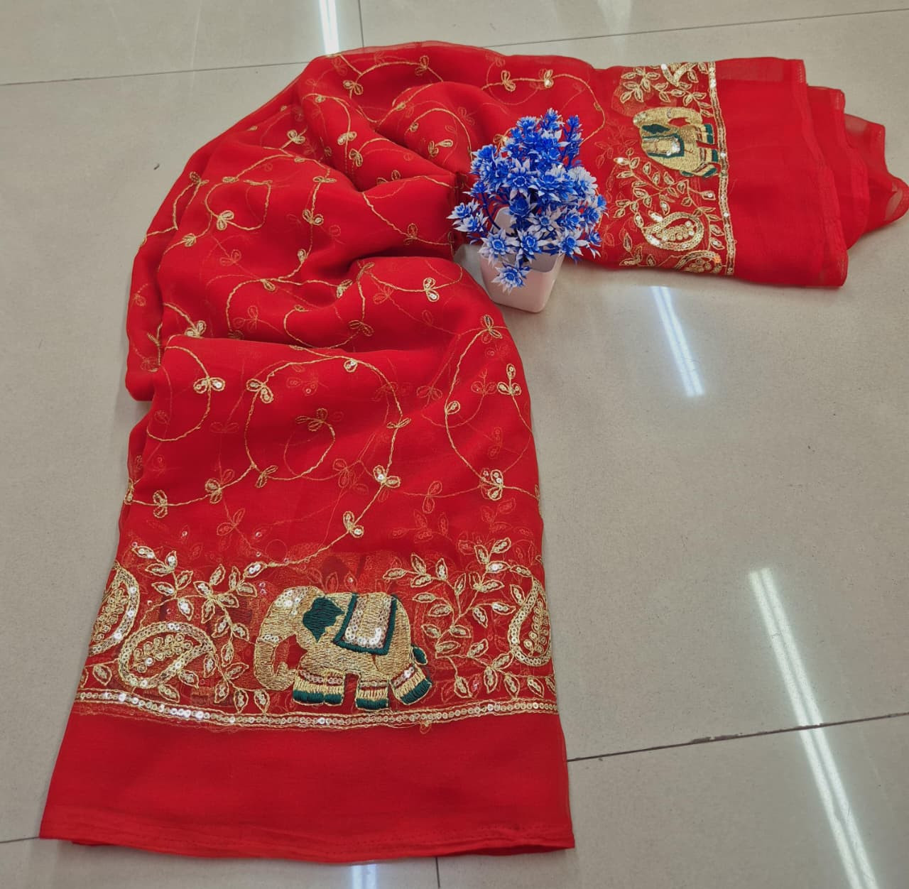 Royal Georgatte Darbari Saree - Elegant Silk Blend Traditional Indian Wear