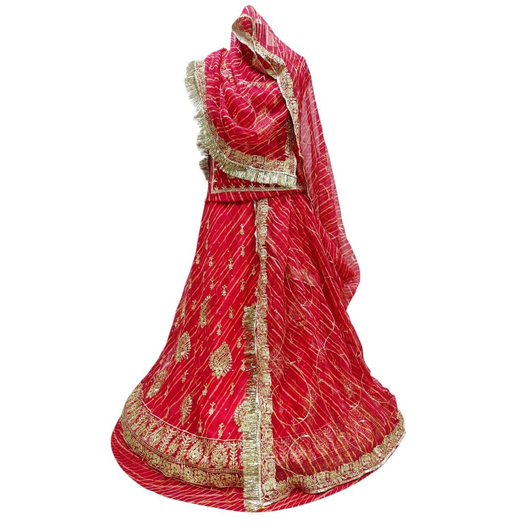 Leheriya Designer Rajputi Poshak with Heavy Zari & Kundan Work | Half Pure Fabric | Complete Set with Astar & Magji