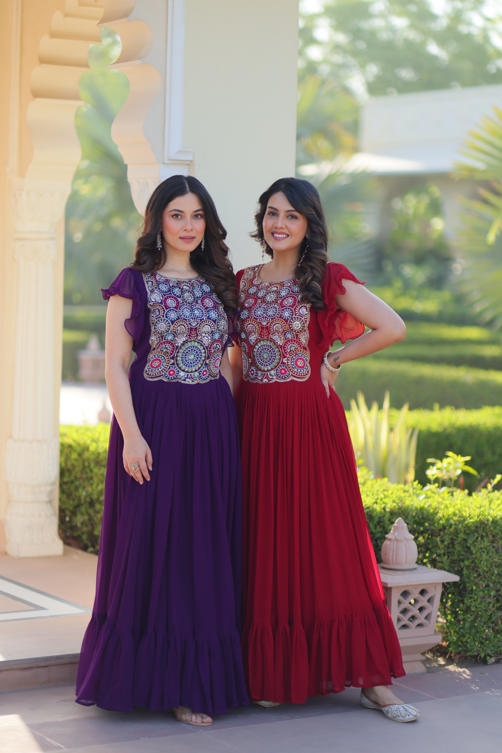 Elegant Faux Blooming Embroidered Gown with Beads & Sequins Work