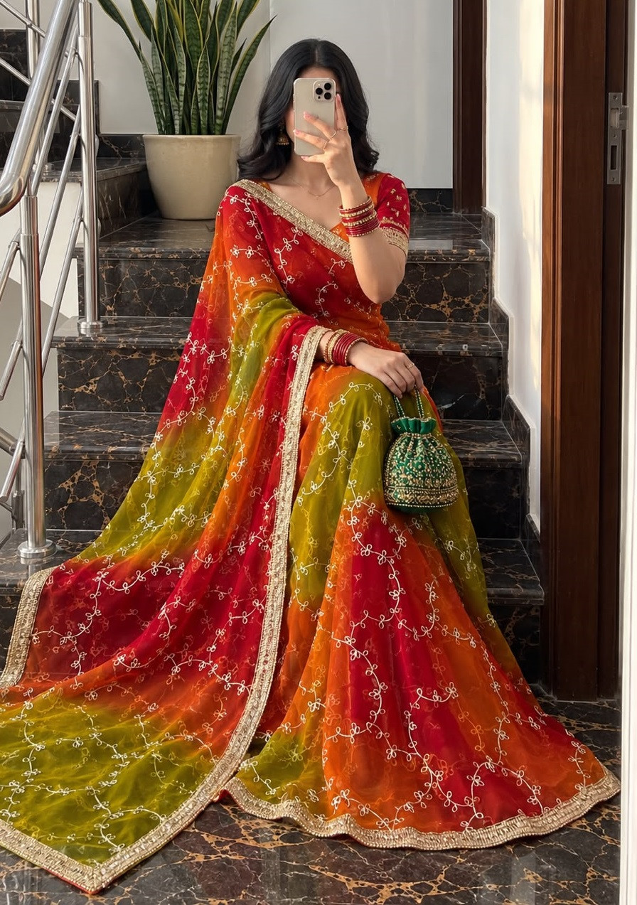 Premium Royal Georgette Multicolour Gota Patti Work Saree