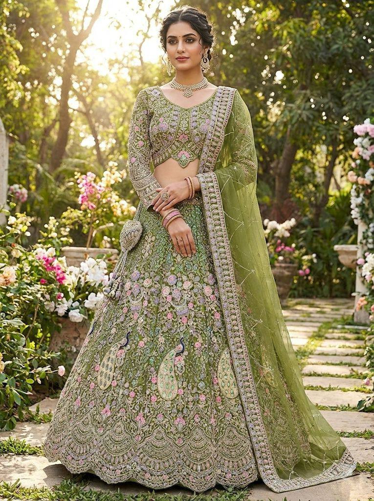 Designer Coding Sequins Work Lehenga Choli – 4 Meter Flared Butterfly Net Wedding Lehenga