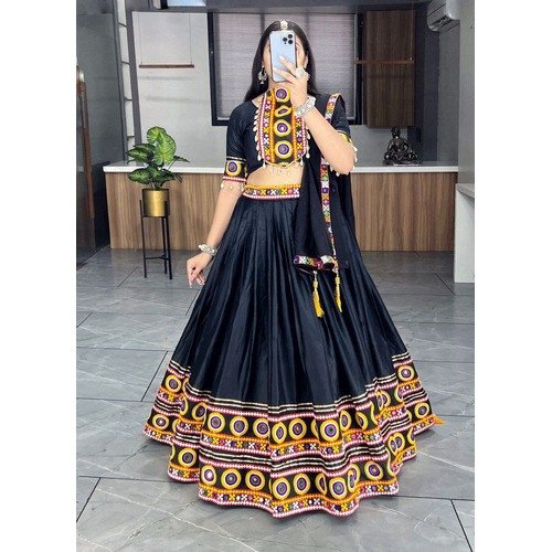 Black Navratri Lehenga with Royal Yellow Wide Border For Women