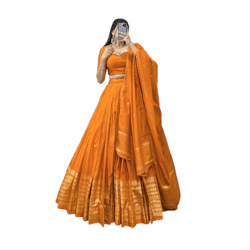 Pure chanderi plain lehenga for women