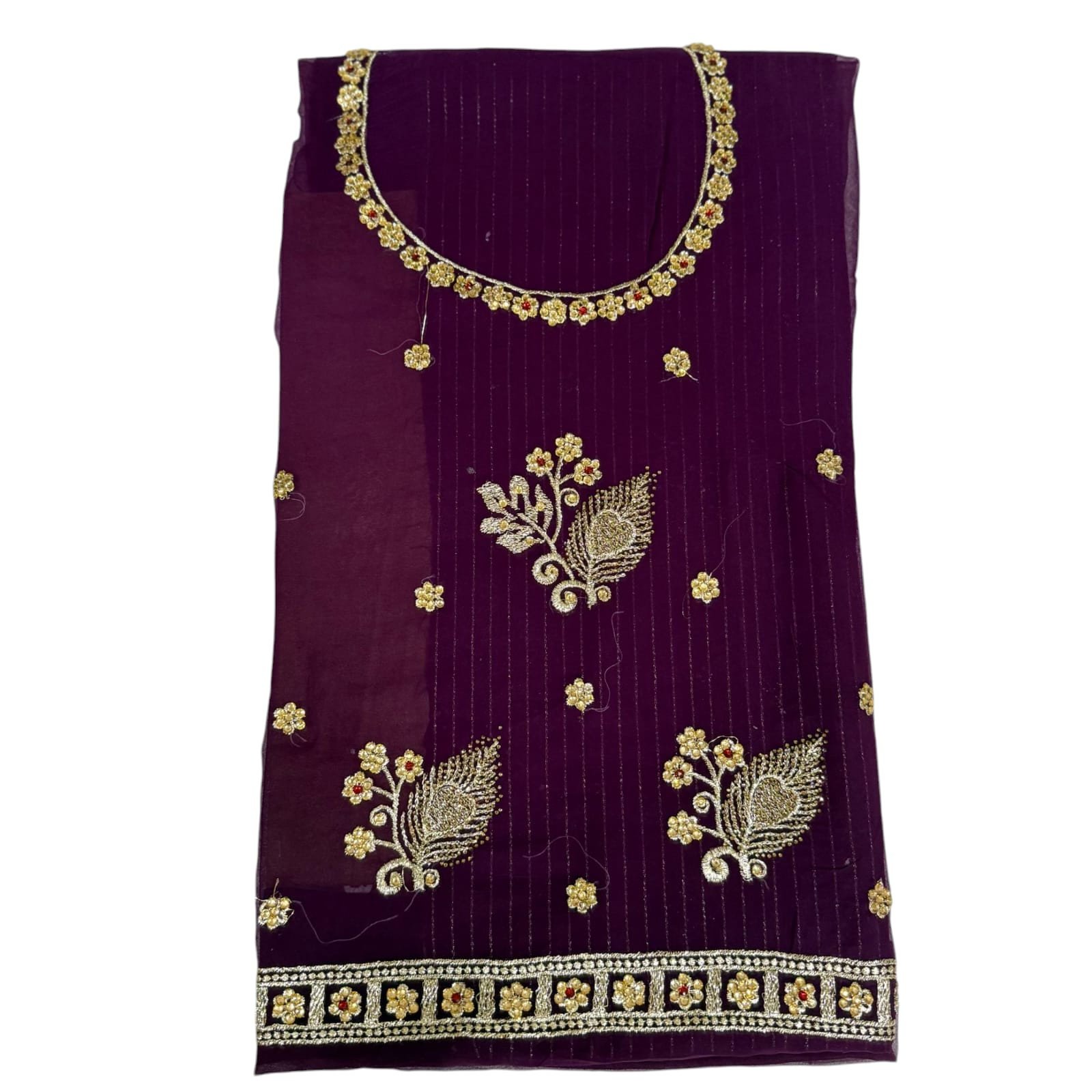 Designer Poshak in Half-Pure Fabric Zari, Kundan & Jaal Odhni