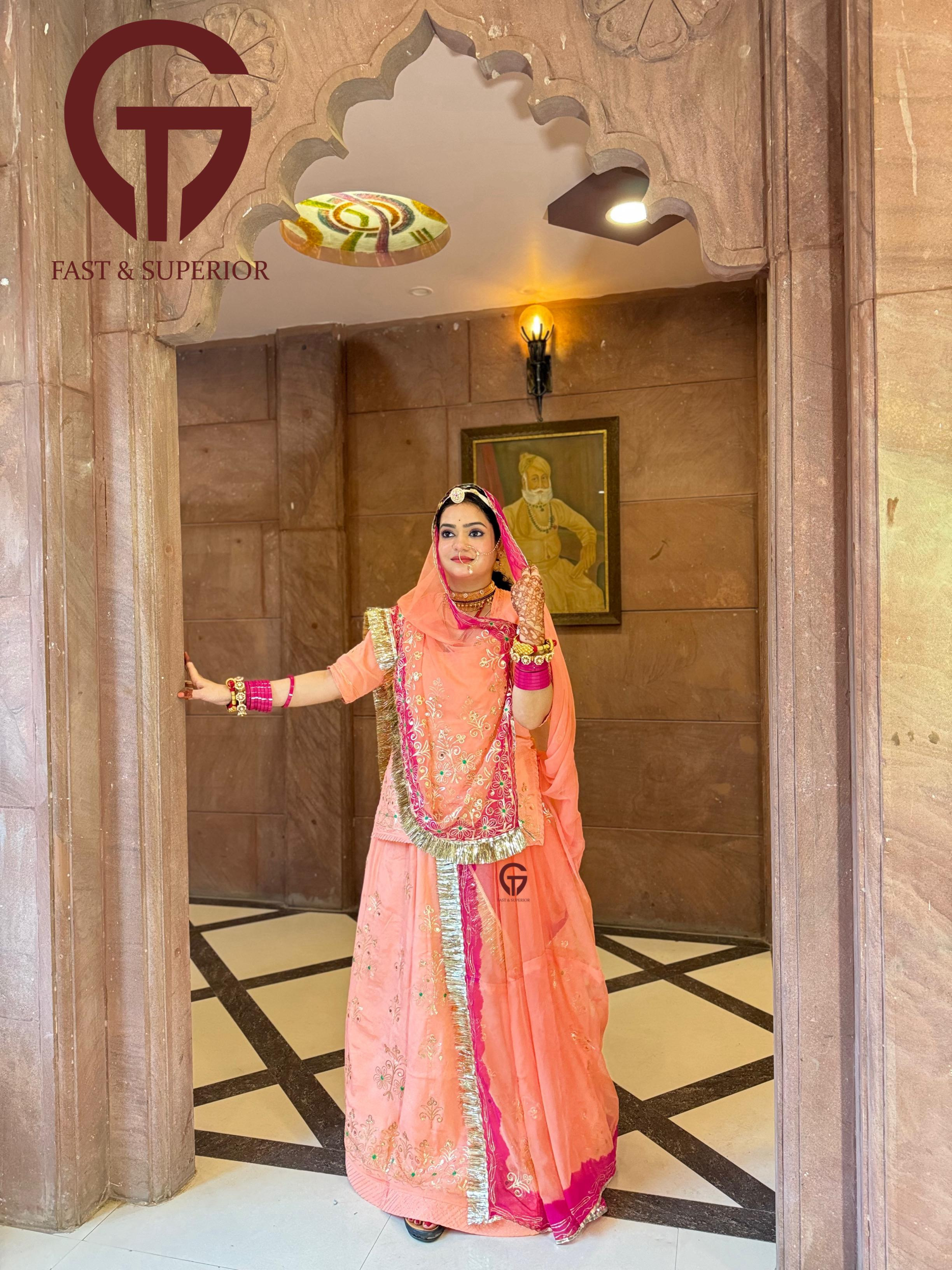 Peachy Perfection:Important Upada Silk Humrahi Rajputi Poshak