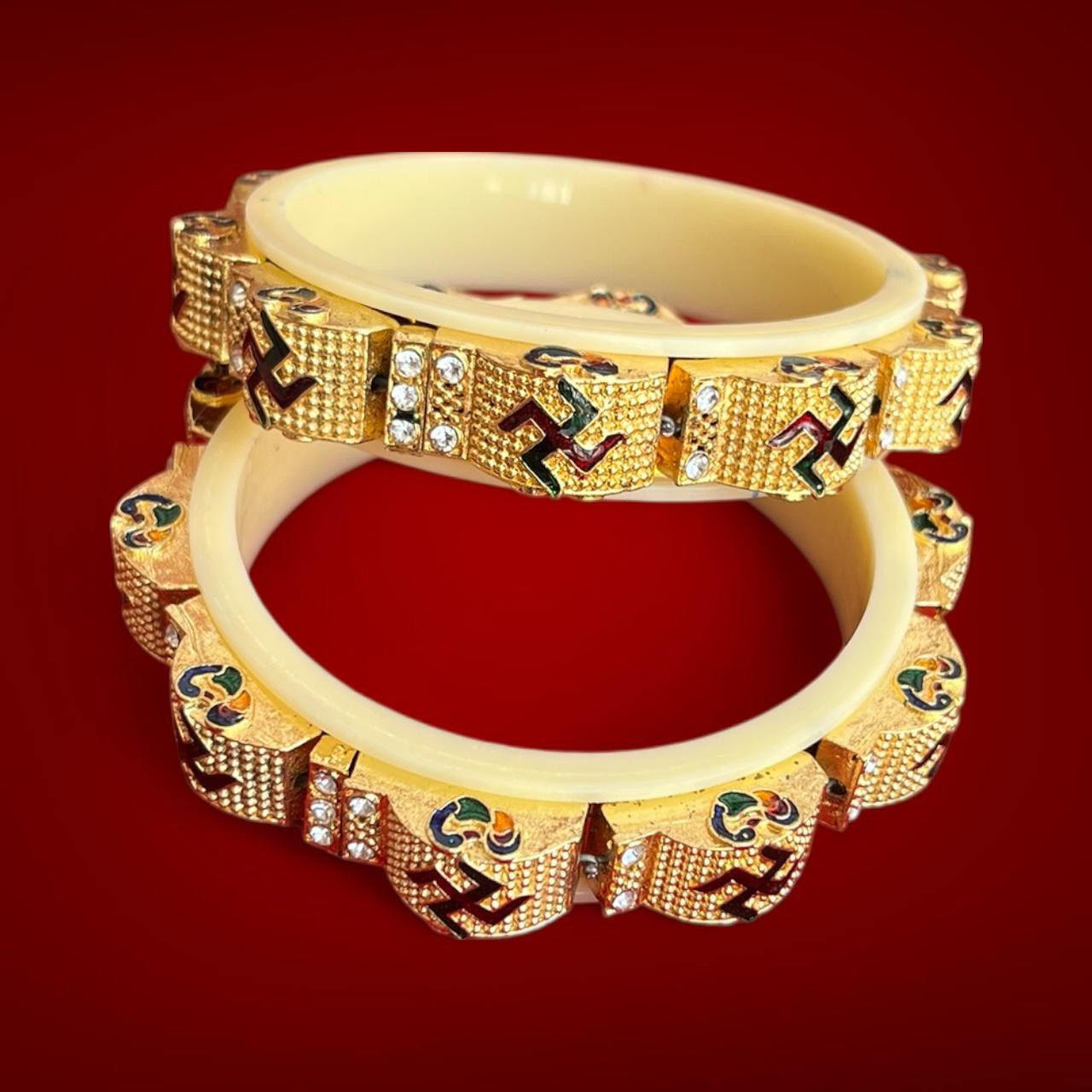 Traditional Kunjika Swastik Symbol Design Gold Plated Plastic Bangles Set
