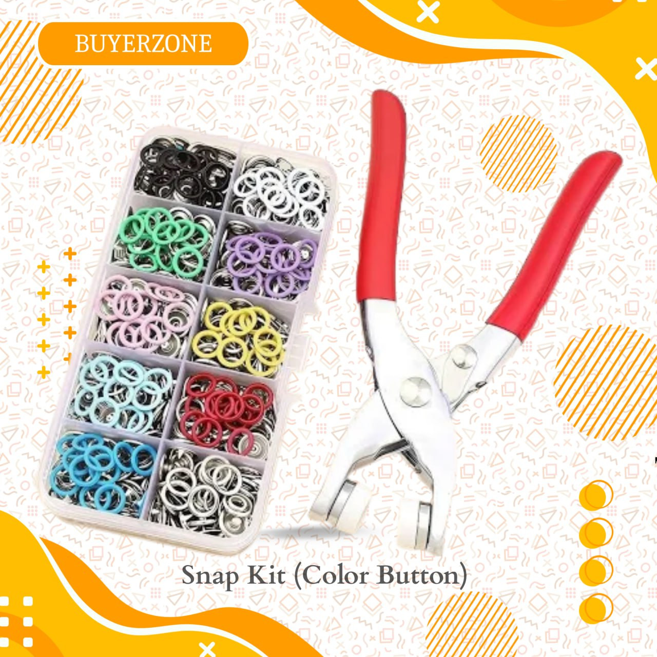 Snap Button Kit with Fastener Pliers - Color Prong Ring Buttons Set