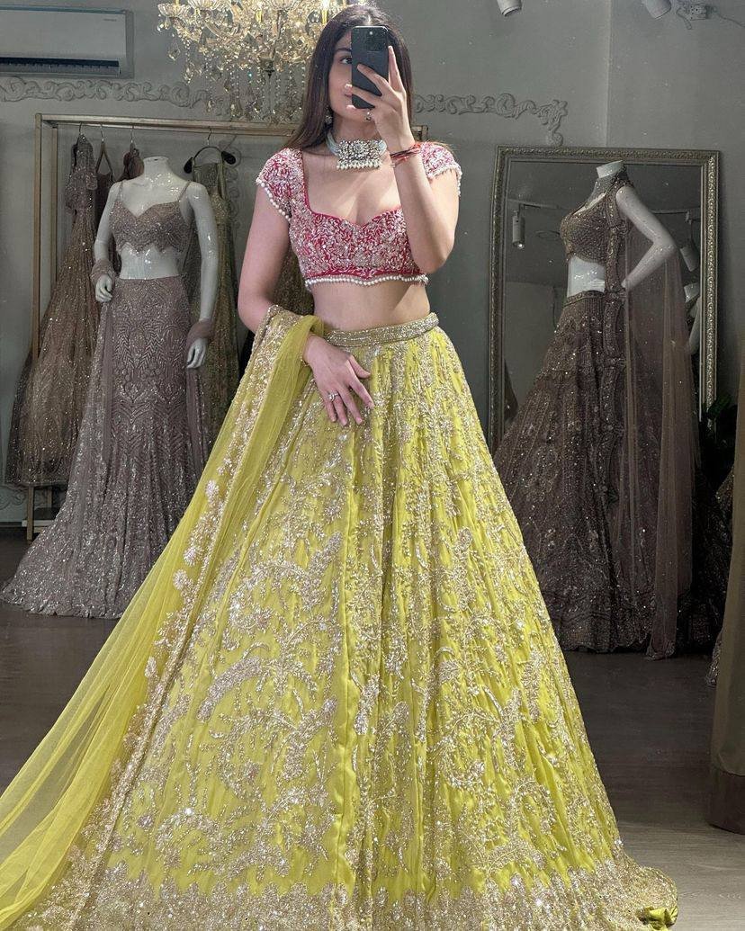 4-Meter Flared Faux Georgette Lehenga with Embroidery & Sequins Work | Can-Can & Canvas Layers | Semi-Stitched Glamorous Ethnic Wear