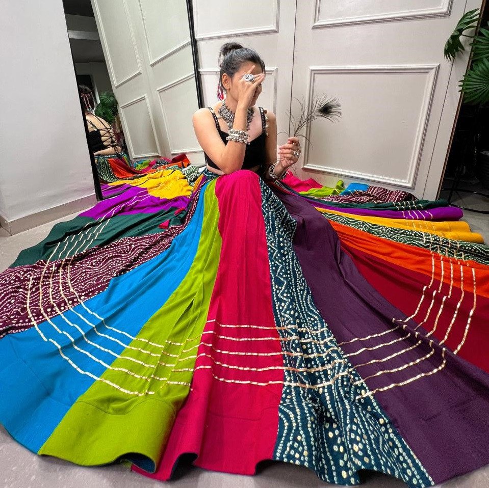 Navratri Special Rayon Lehenga Choli Set with Gota Patti & Mirror Work – 8 Meter Flair
