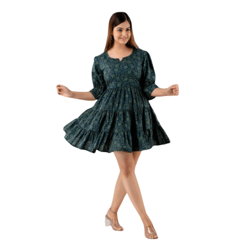 Women Fit and Flare Green Colour Printed Drees