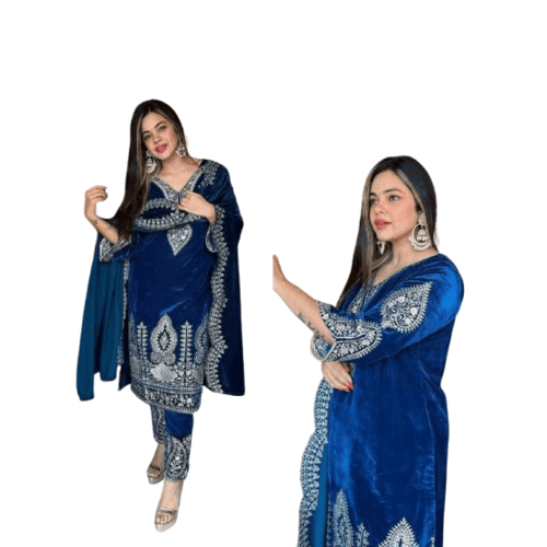 Navy colour velvet suit  with duptta set for women