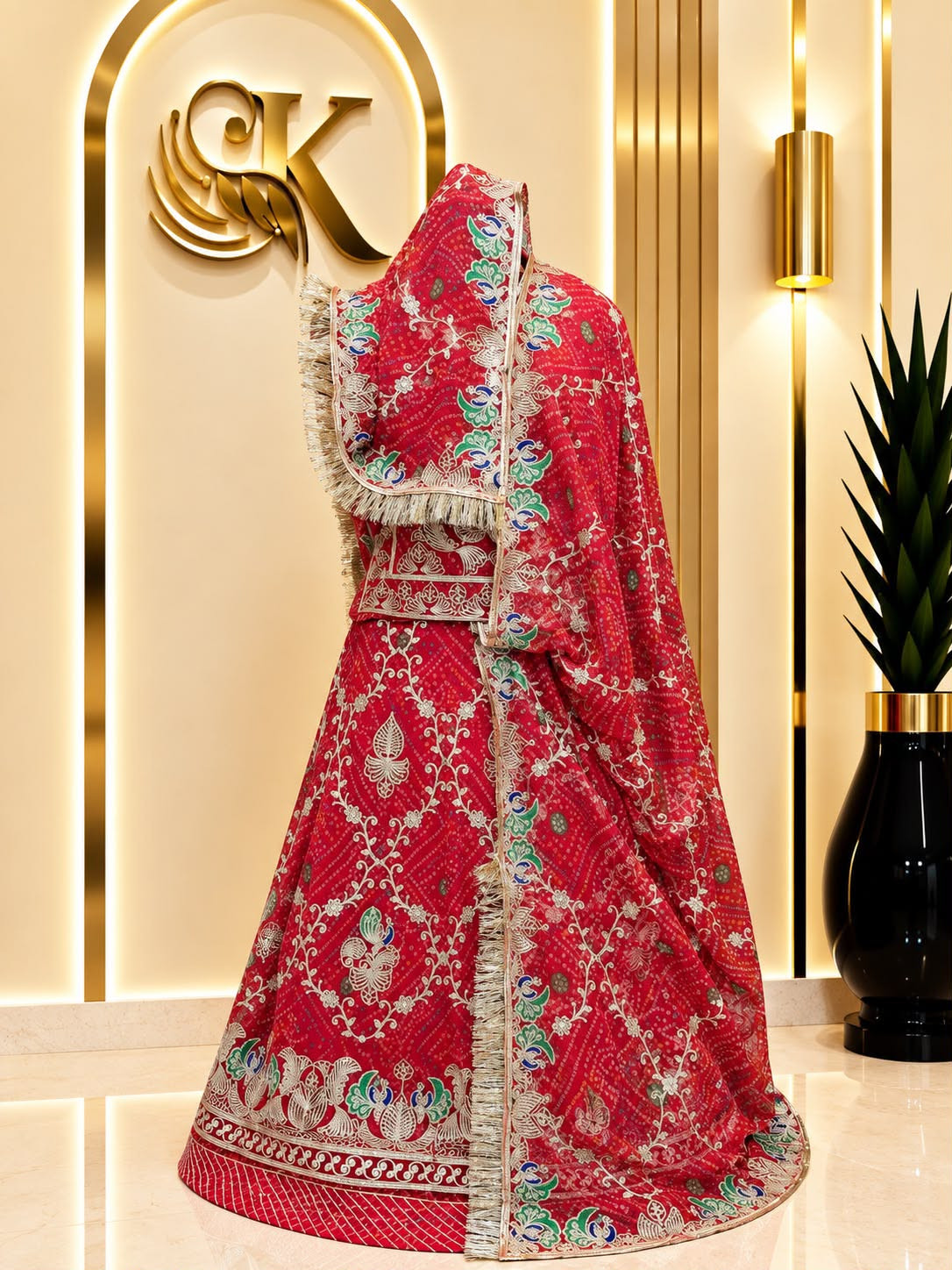 Red Chundri Half Pure Rajputi Poshak with Heavy Zari Work & Designer Odhna