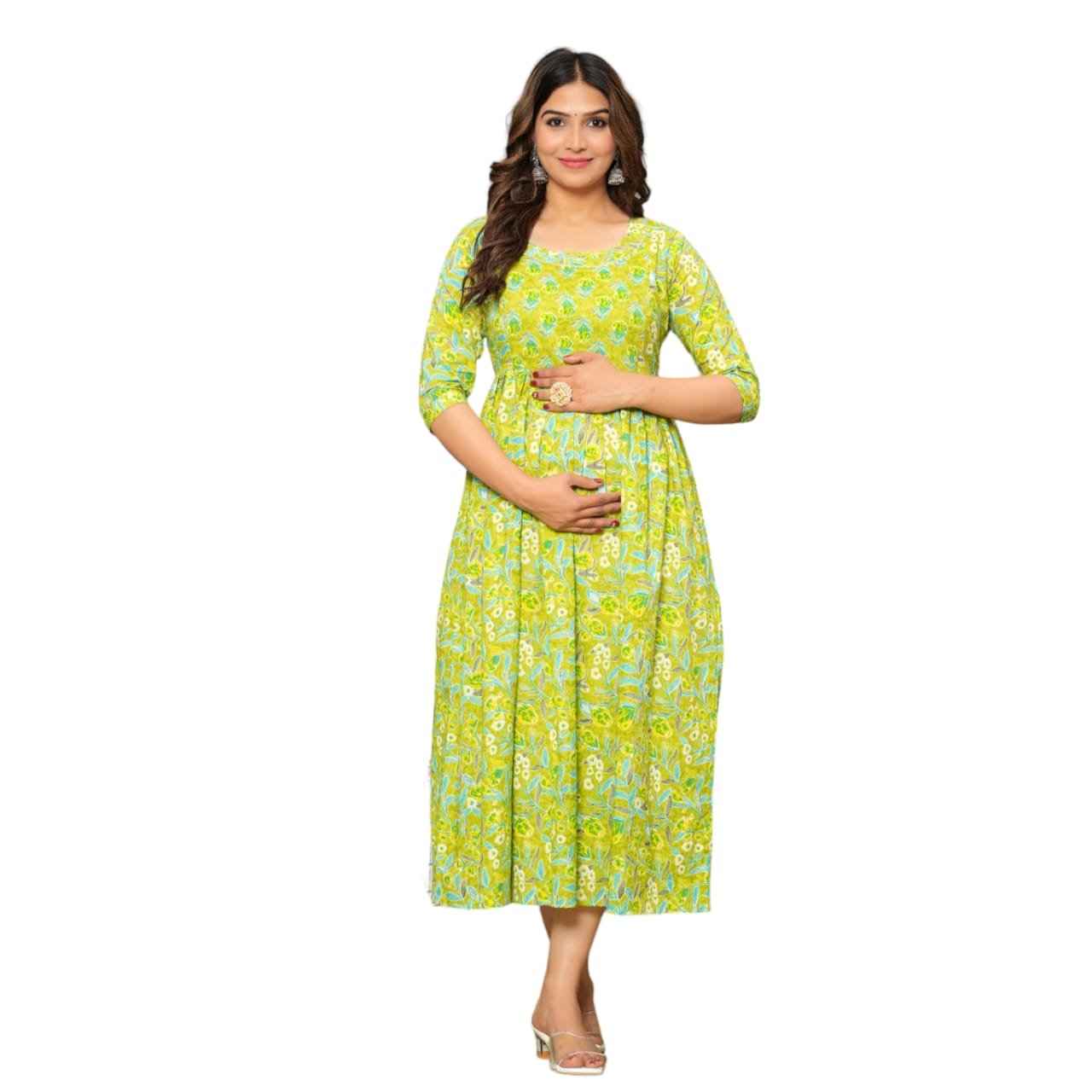 Grass green Printed Maternity Feeding Kurti