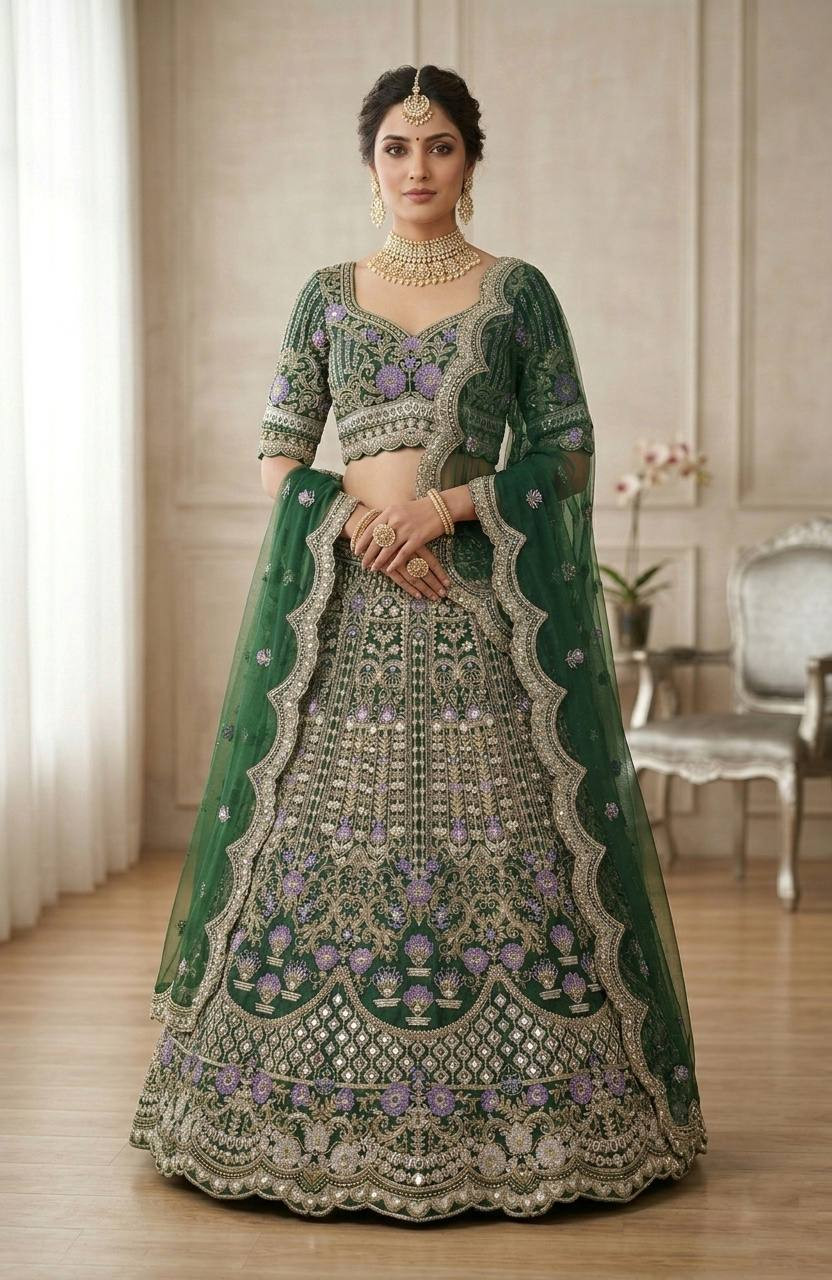 4 Meter Flared Coding Sequins Cut Work Lehenga with Can-Can & Canvas Layers