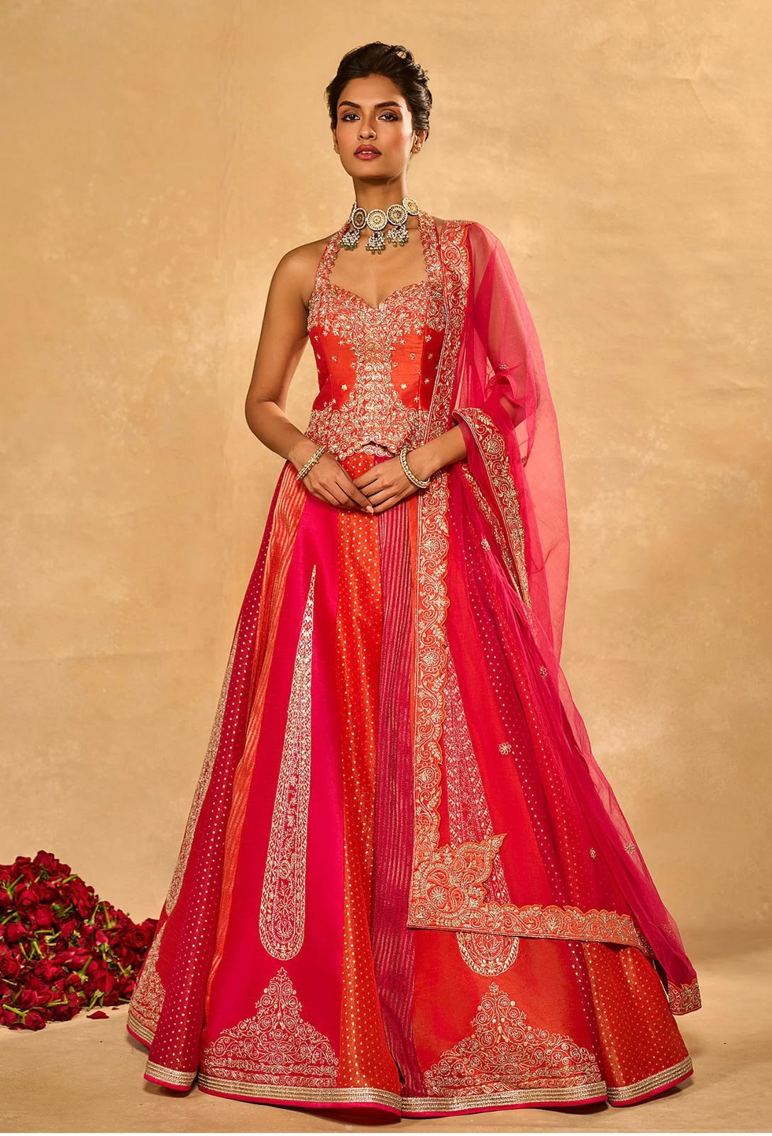 Luxury Chinon Silk Embroidered Sequins Ready To Wear Lehenga Set
