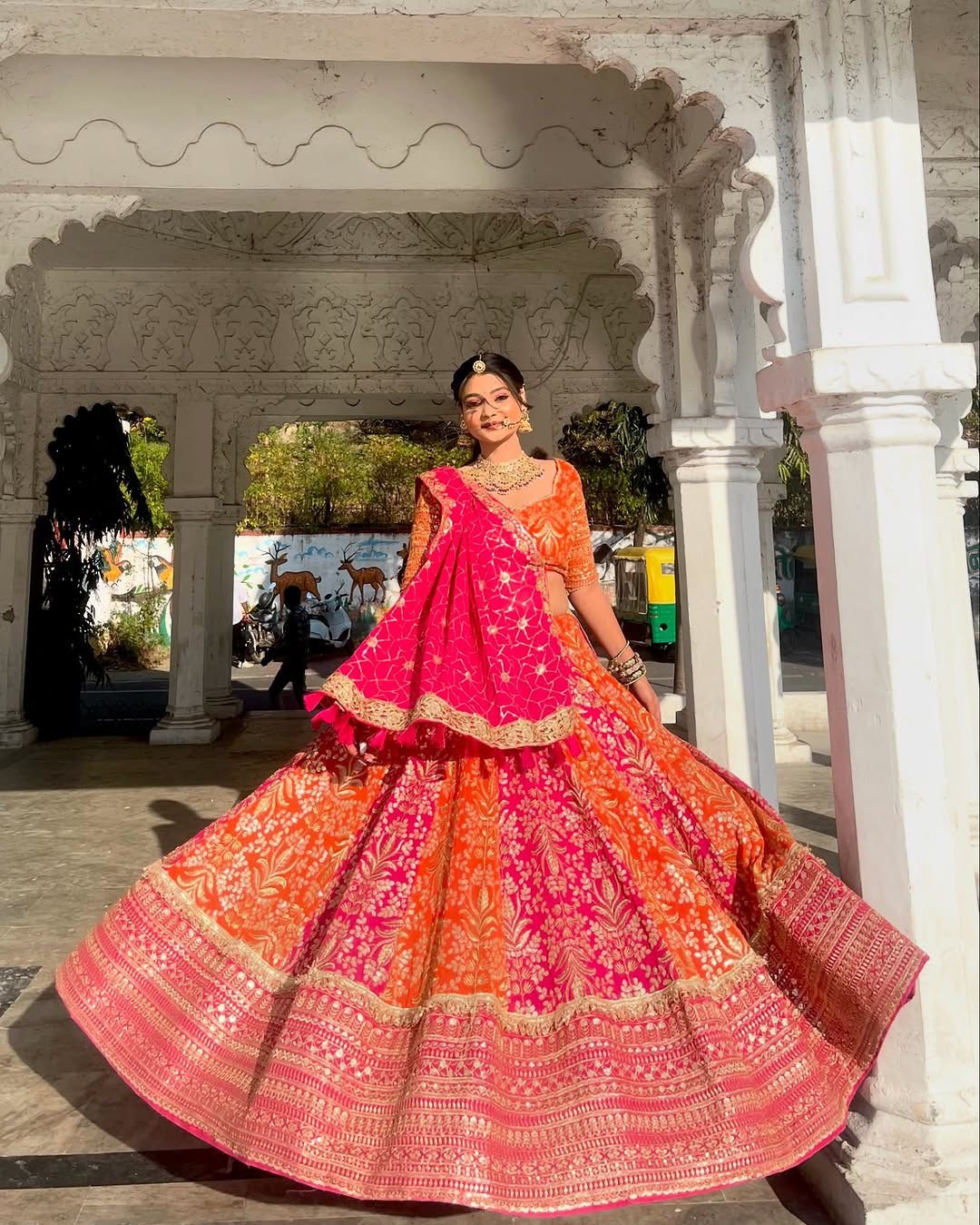 Royal Elegance Designer 7 MTR Gher Lehenga Poshak with Heavy Banarasi Border