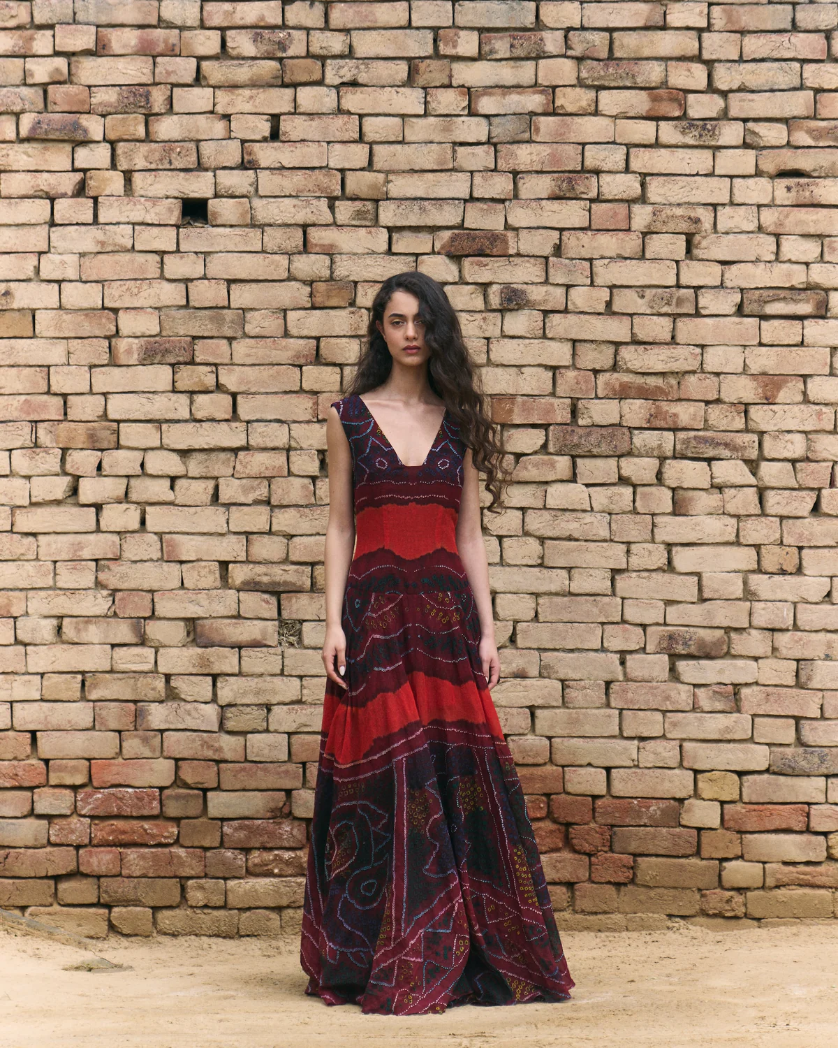 Hand Tie Dye Shekhawati Cotton Maxi Dress – Maroon Red Ethnic Floor Length Dress