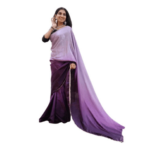 Chinon Pure Saree With With Mill Dyed With Pearl Lace Work Saree