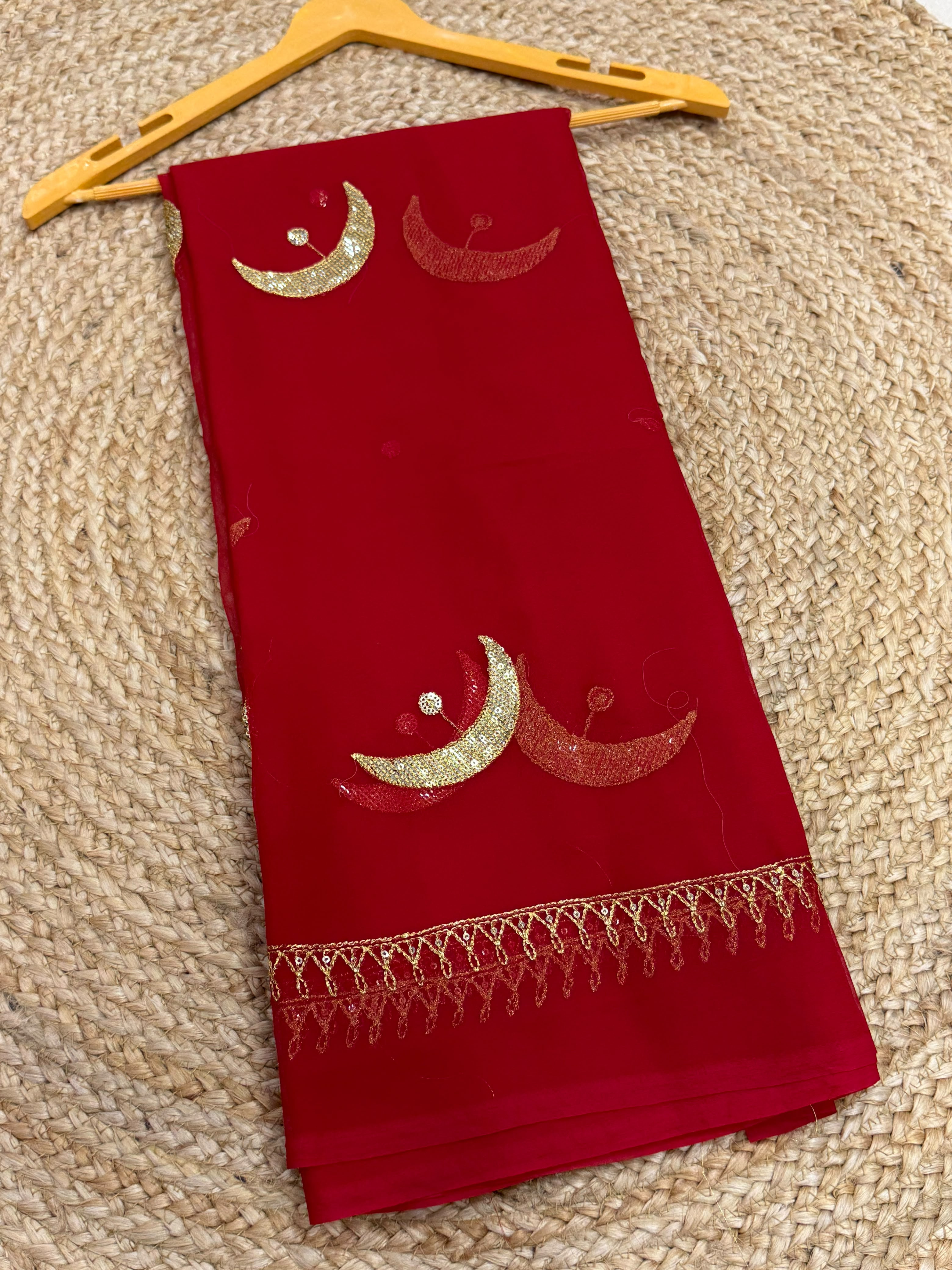 Premium Royal Georgette Rajputi Darbari Saree – Red Sequence Work | 5.5 Meter