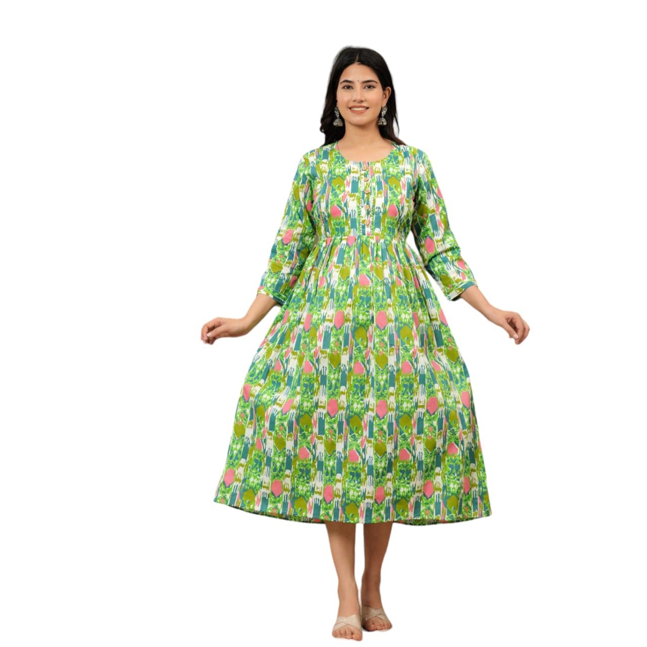 Rectangle Green Printed Maternity Feeding Kurti