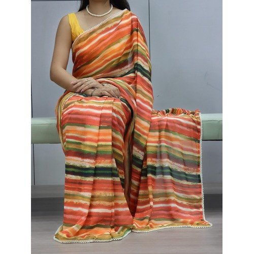 Weightless Lehariya Saree with Pearl Lace – Premium Summer Collection