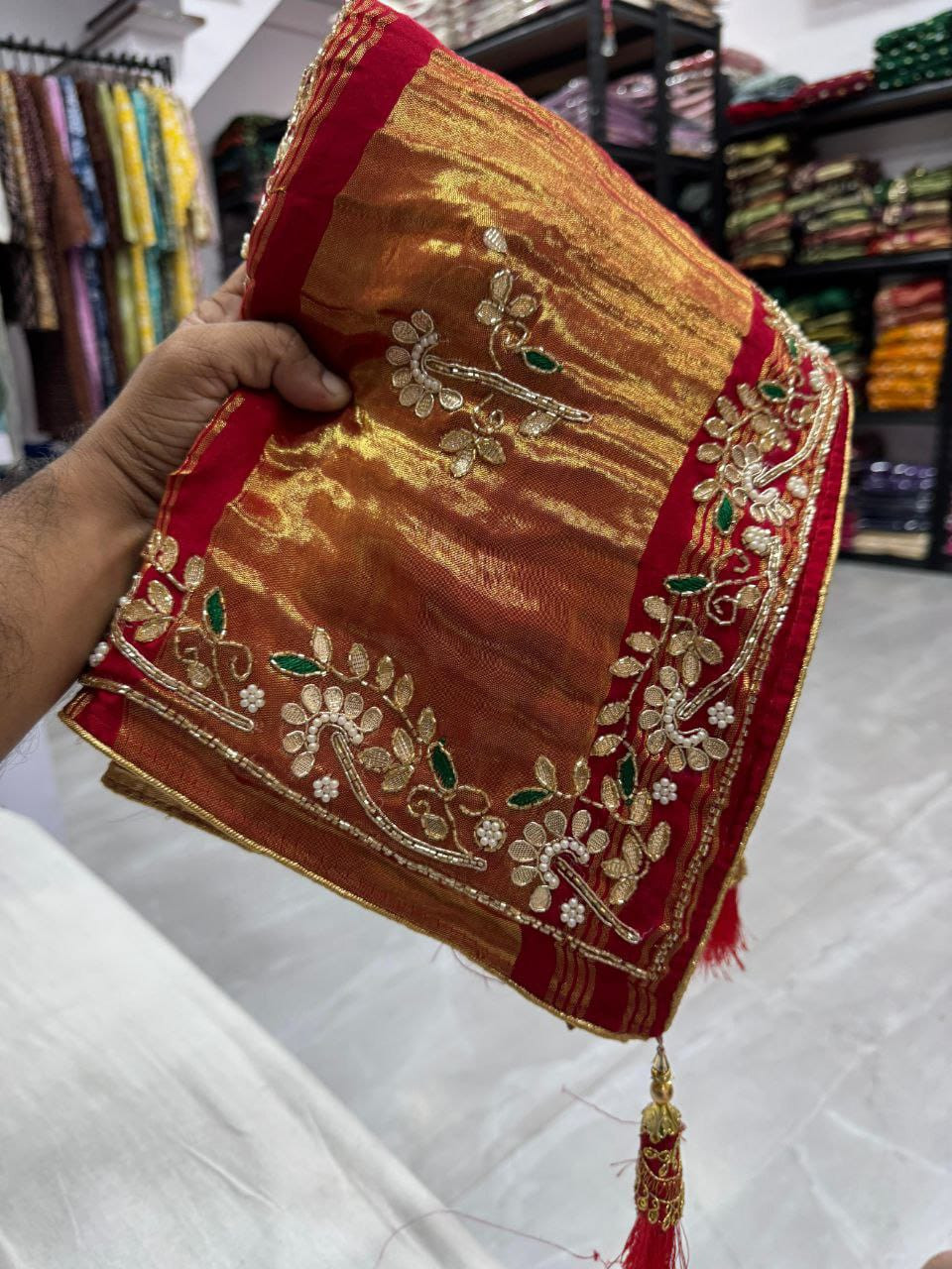 Premium Gaji Silk Bandhani Saree | Pure Lagadi Patta | Hand Gota Patti Work | Traditional Bandhej Collection