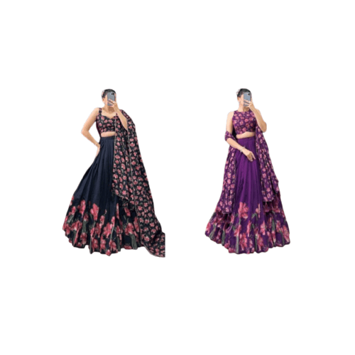 Floral print lehenga blouse with dupatta for women