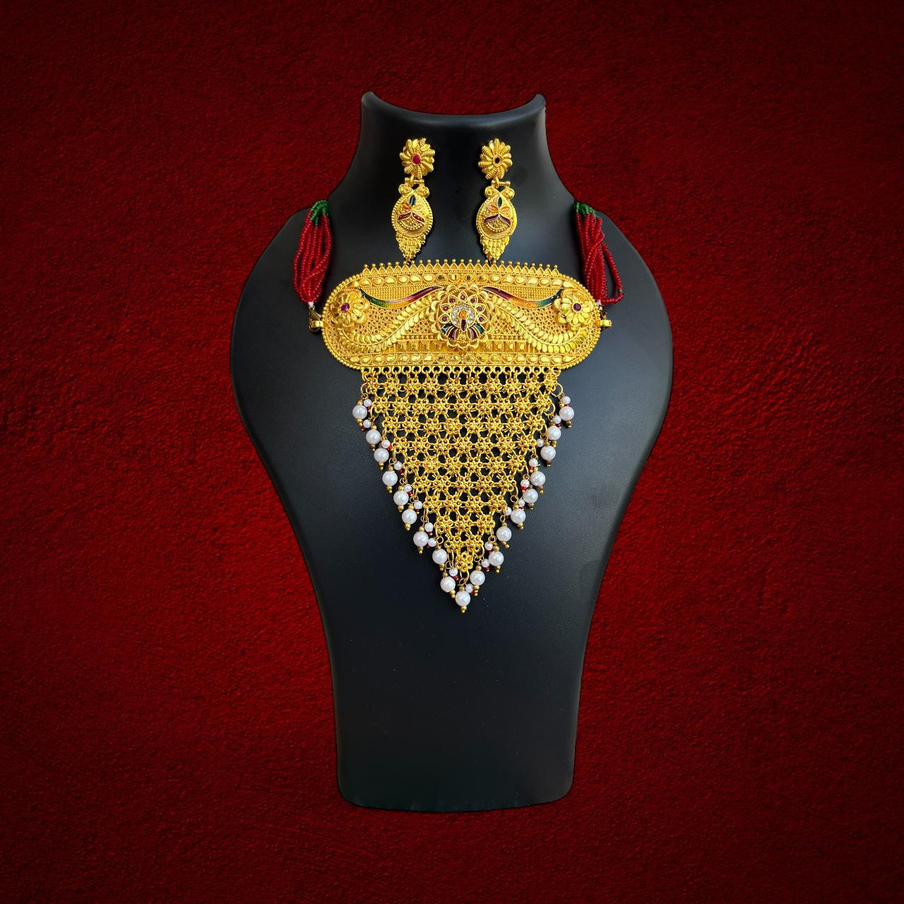 Big Size Gold Look Rajasthani Aad With Earrings Set