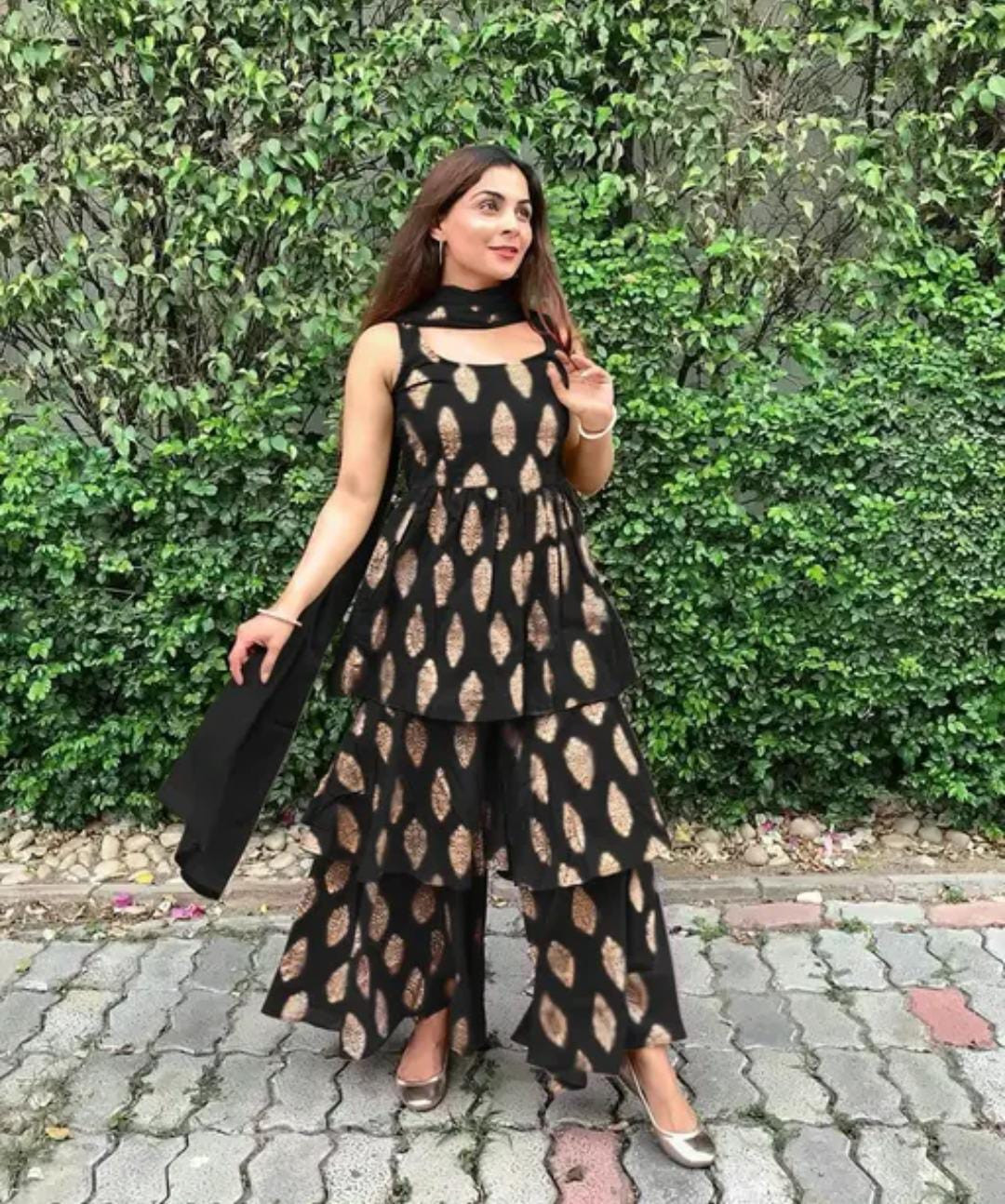 Designer sleeveless kurti sharara for women