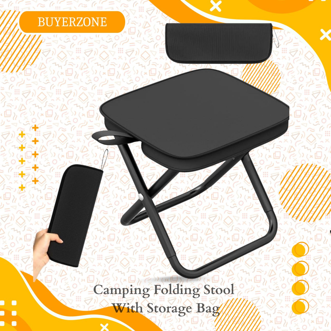 Black Portable Folding Stool with Storage Bag - Lightweight & Compact for Camping, Beach, Outdoors