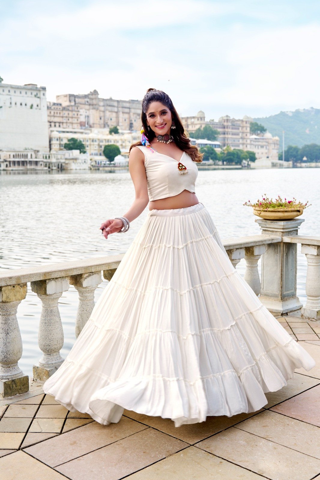 White Navratri Chaniya Choli For Women