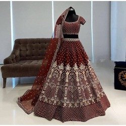 Satin Silk Embroidered Lehenga with Matching Blouse & Net Dupatta